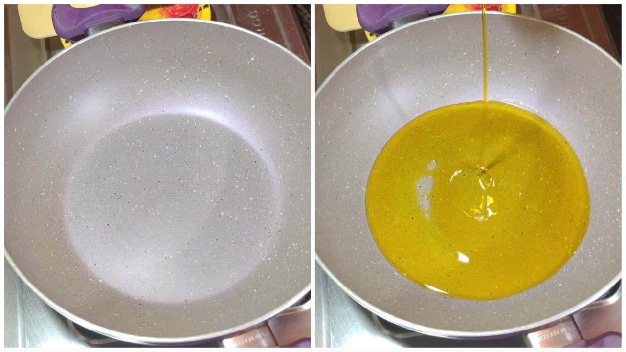 Adding oil on pan