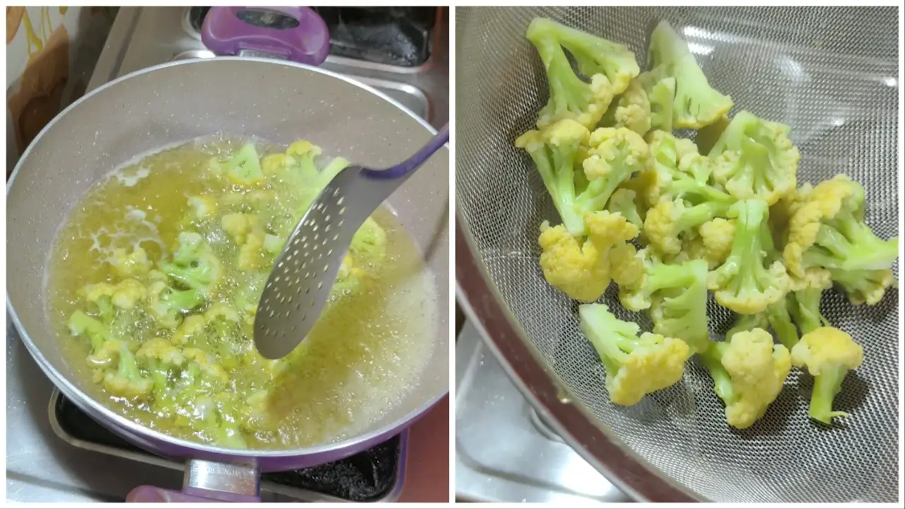 Straining half boiled cauliflower