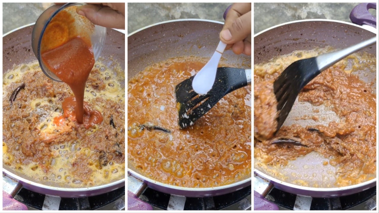 Adding the mixture of spices paste