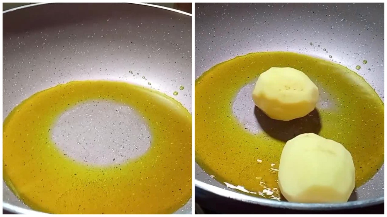 Frying whole potatoes