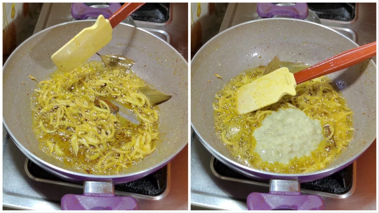 Adding onion-ginger-garlic paste