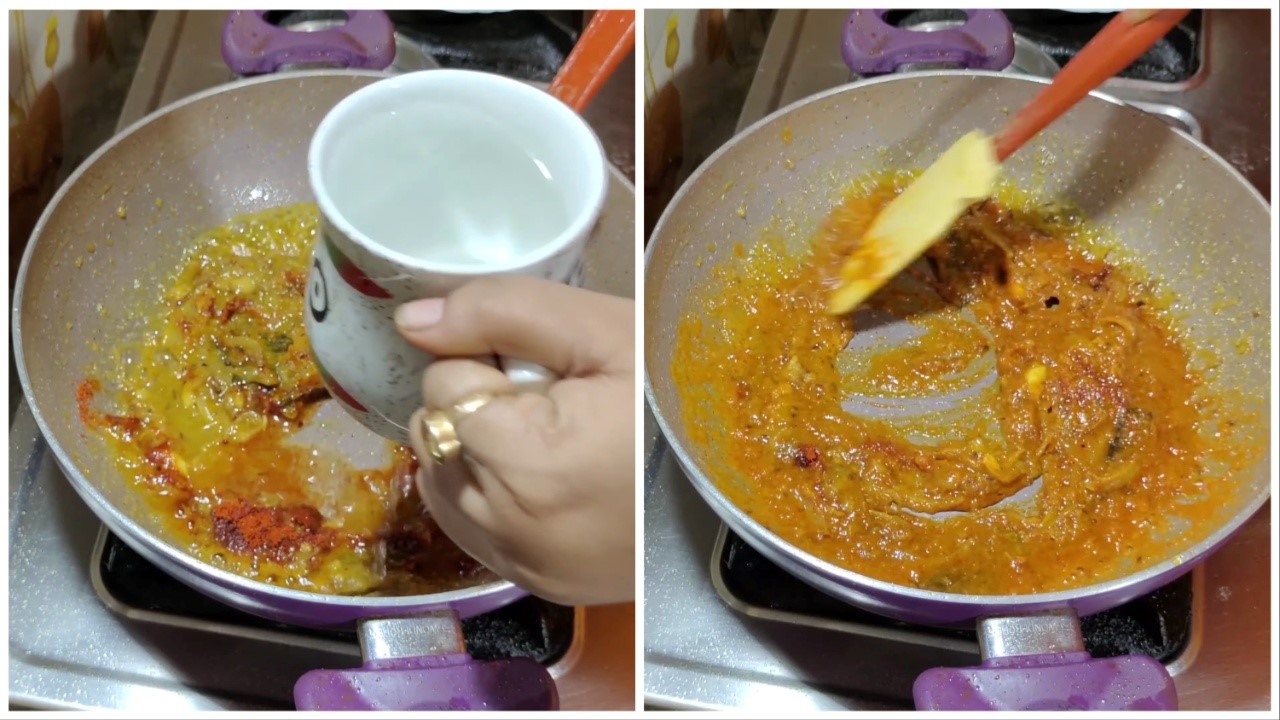 Adding water and stirring
