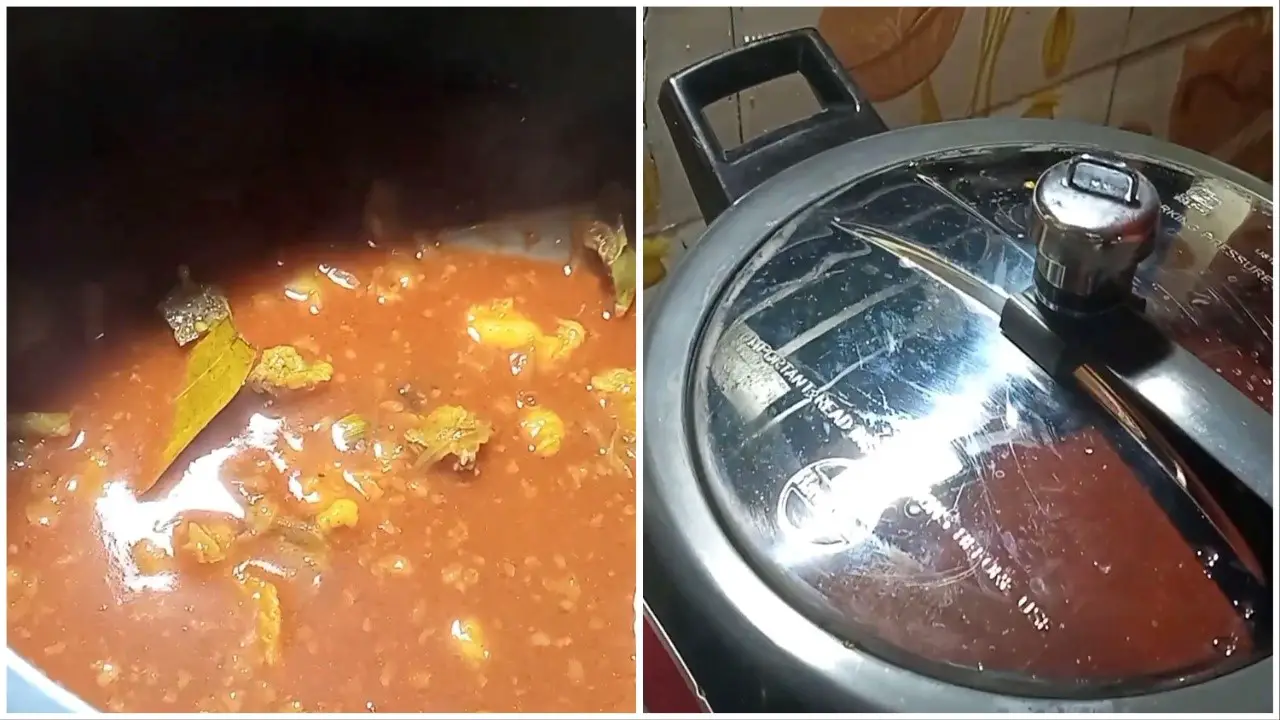 Pressure cooking the mutton on low heat