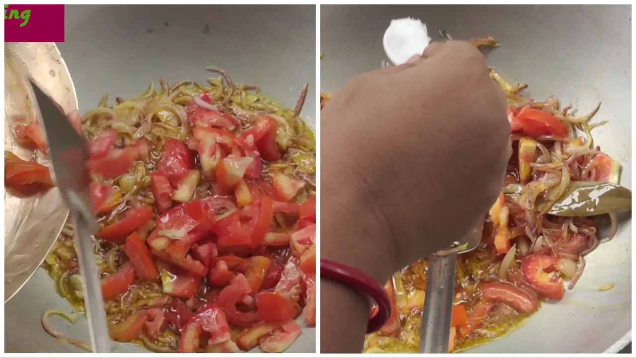 Adding chopped tomatoes and some salt