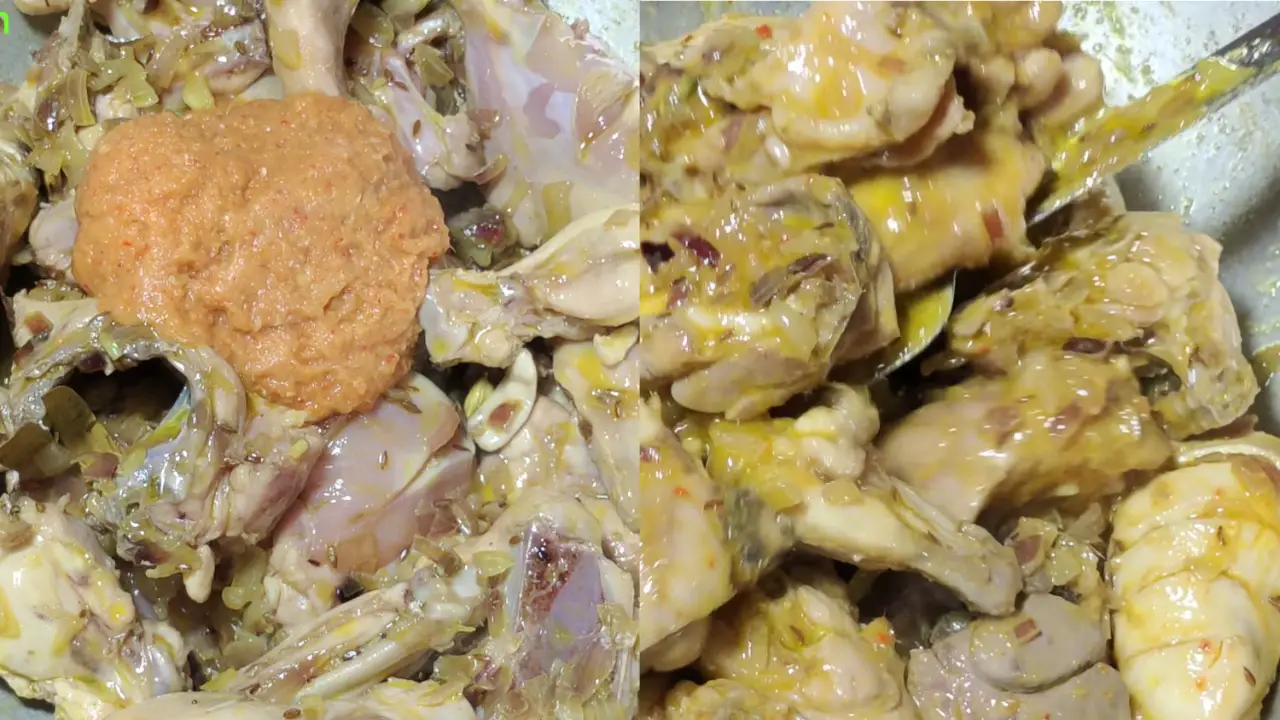Adding ginger-garlic-chili paste