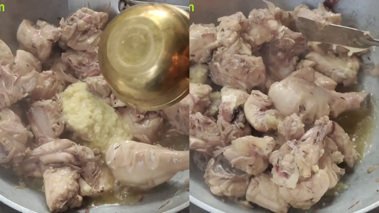 Adding ginger-garlic paste and stirring