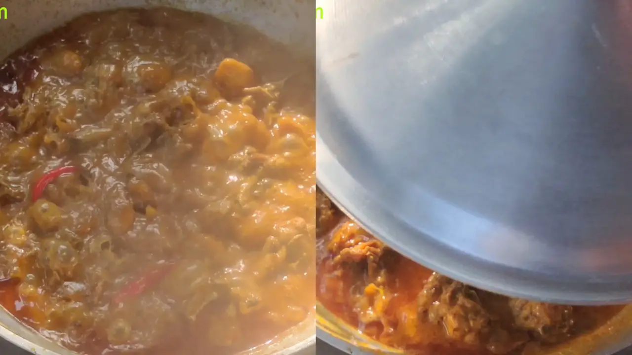 Adding green chilies and placing the lid on