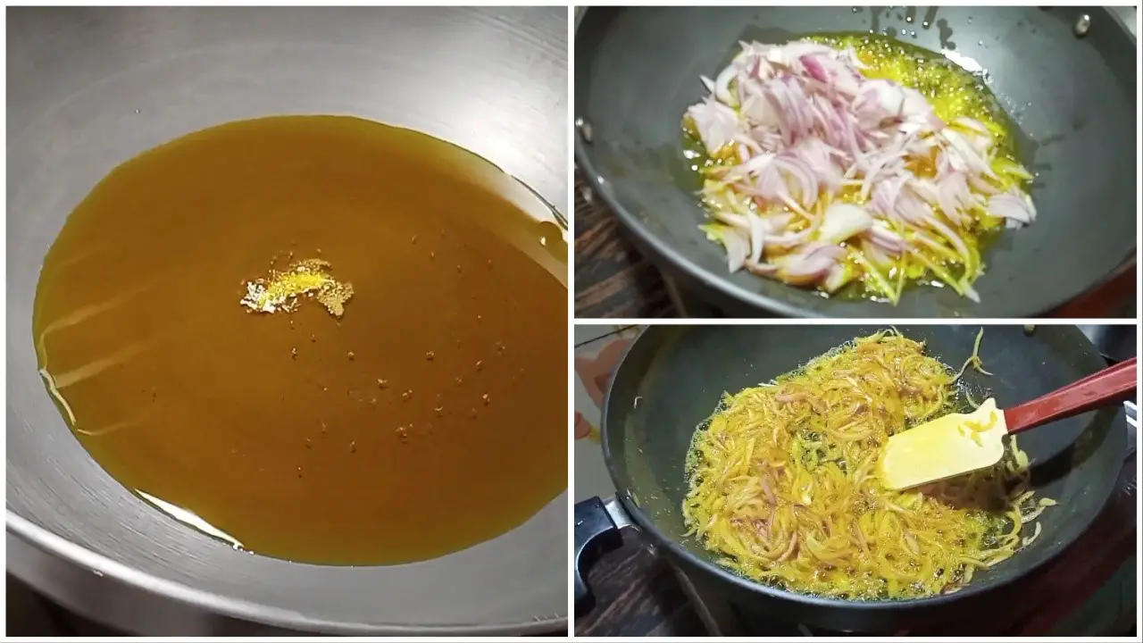 Adding sliced onions to the pan and stirring