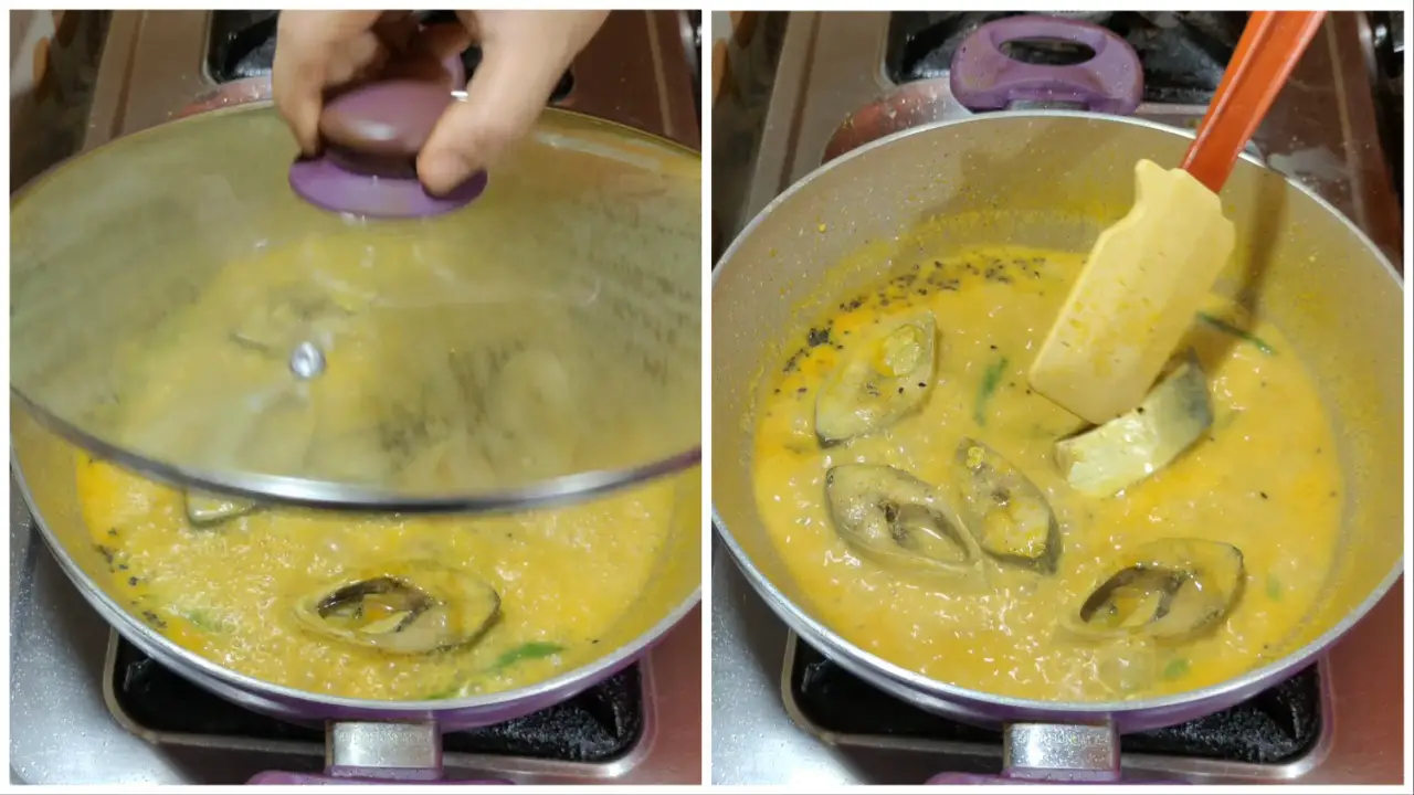 Turning the fish pieces upside down
