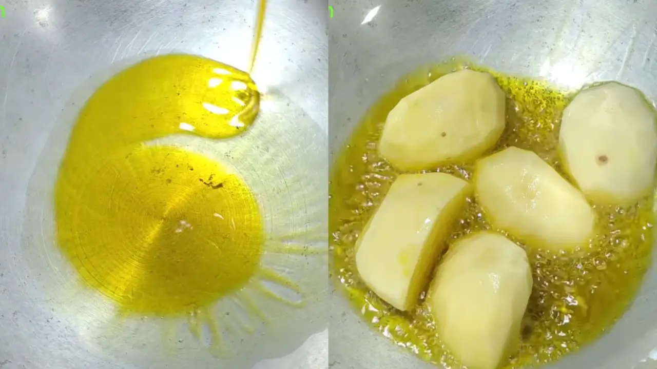 Frying potatoes in smoking oil