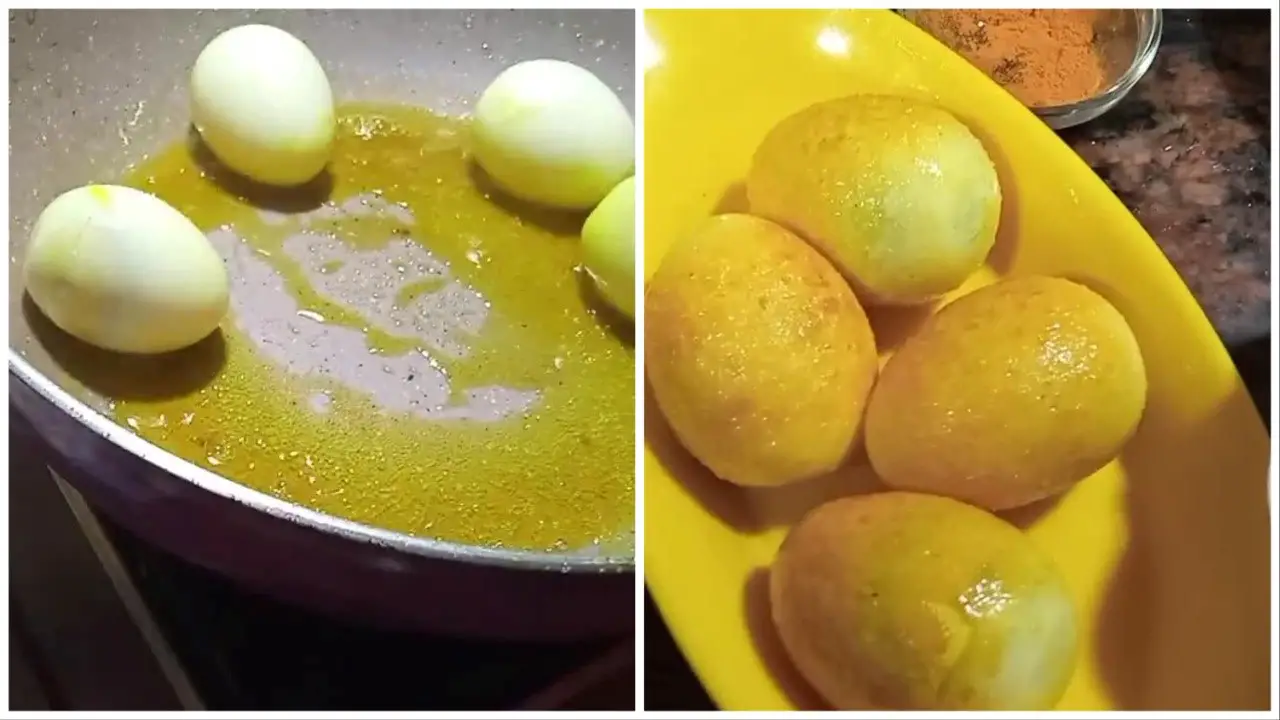 frying the boiled eggs