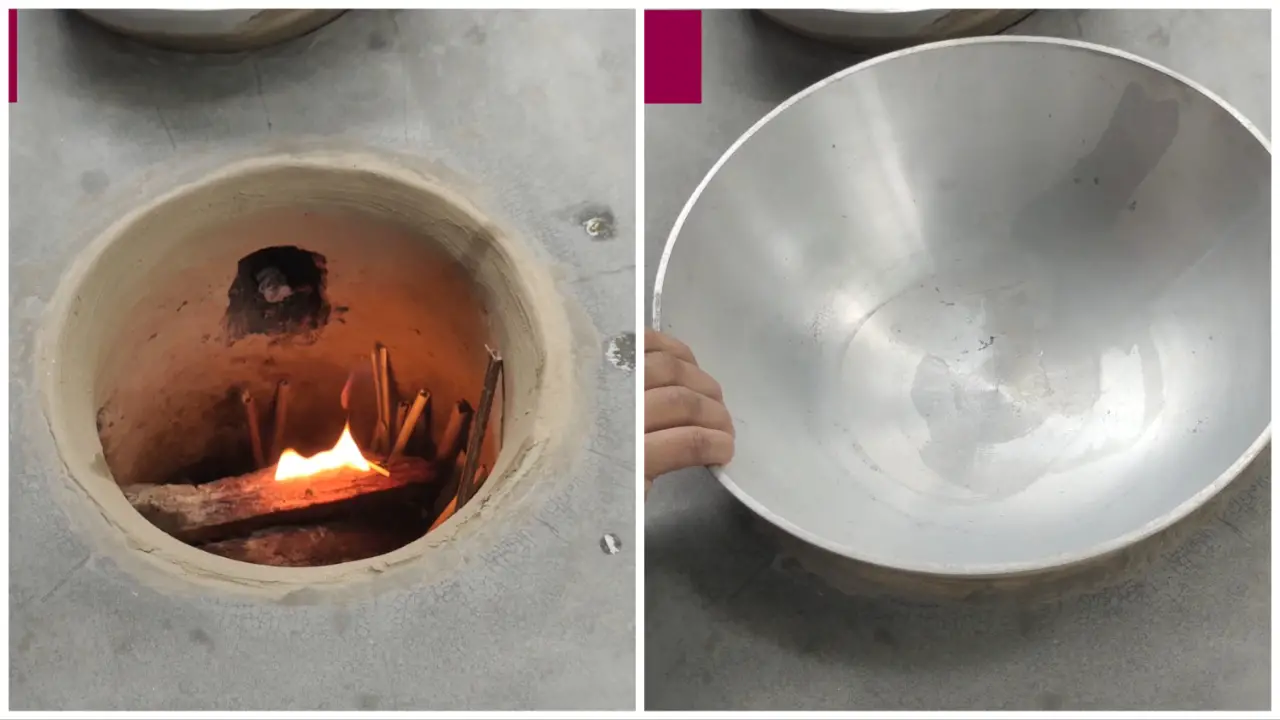 lighten earthen stove and heating pan