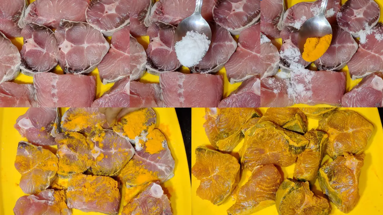 Marinating the fish pieces
