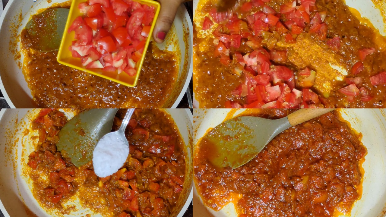 Adding the chopped tomatoes and stirring