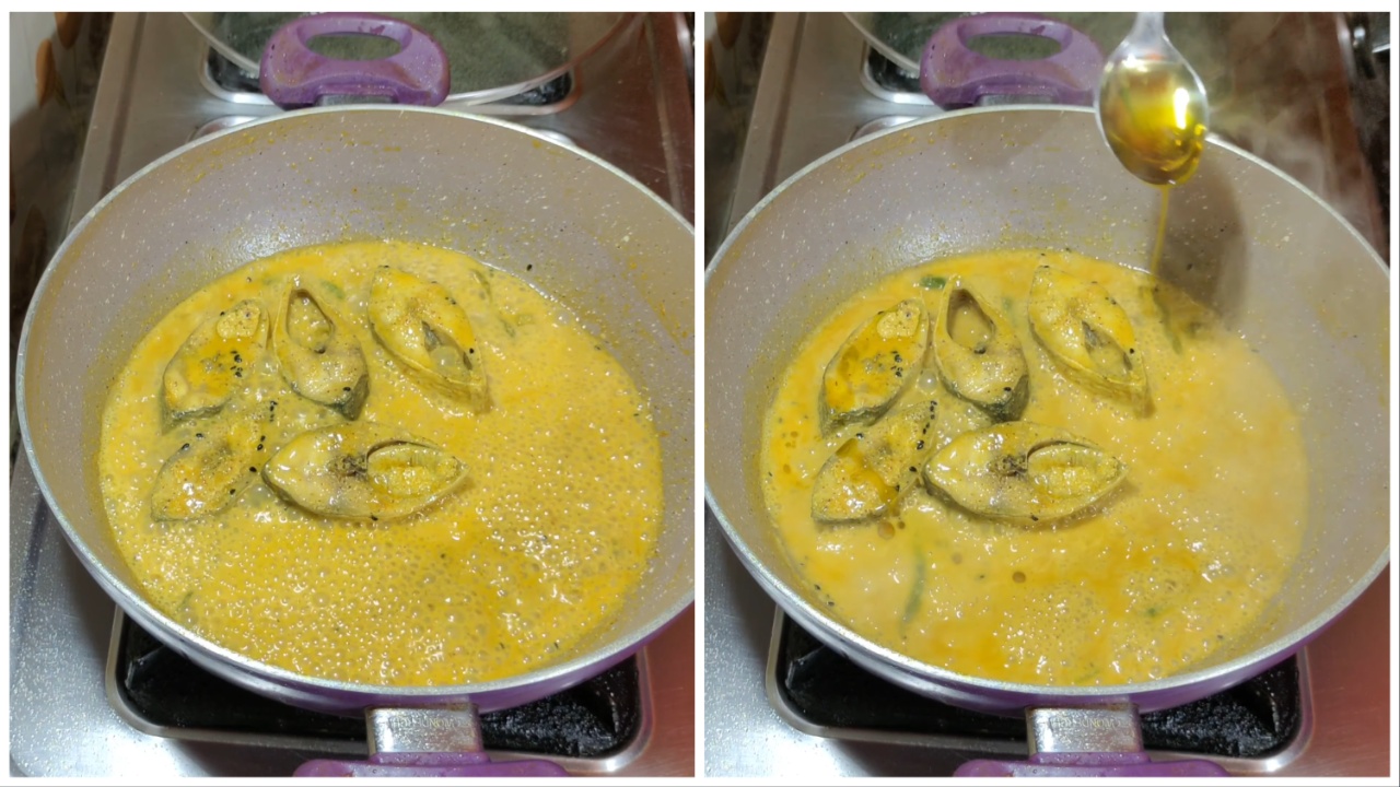 Adding mustard oil on fish mustard for flavor