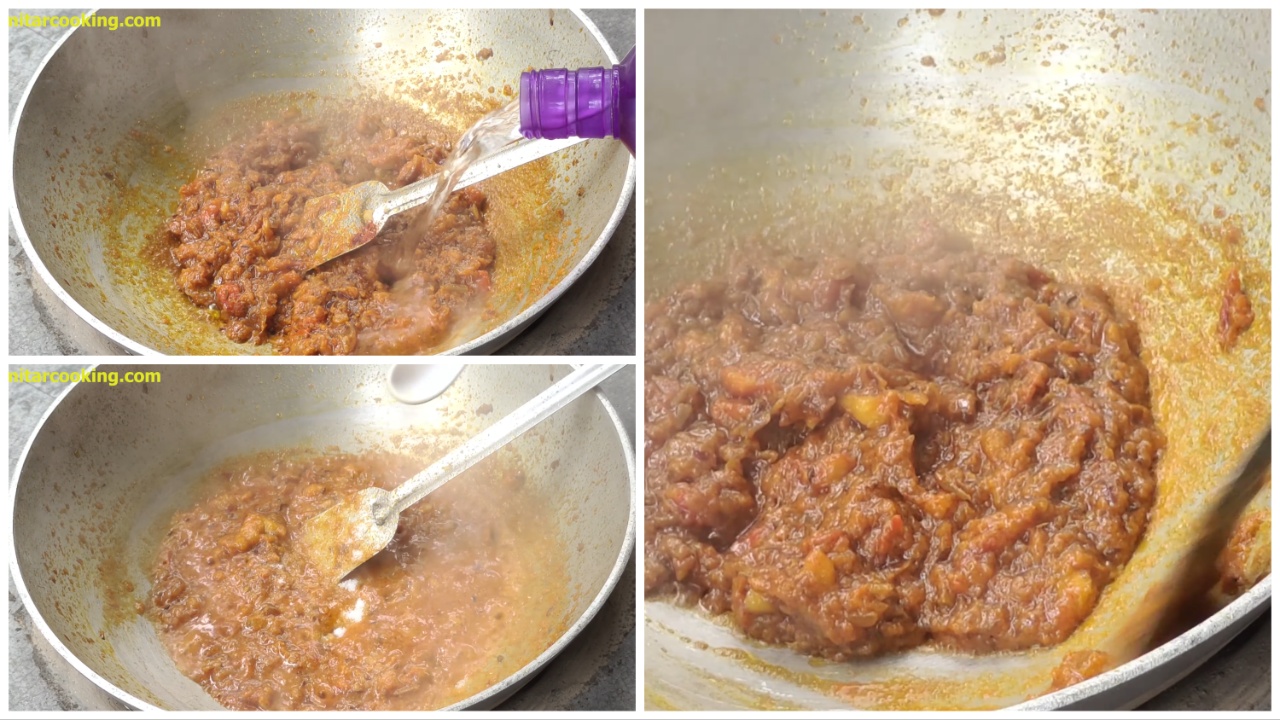 Stirring the masala paste