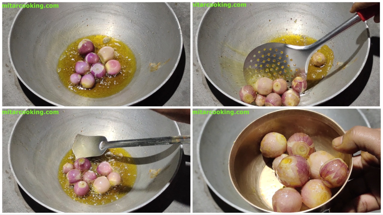 Frying and removing whole onions