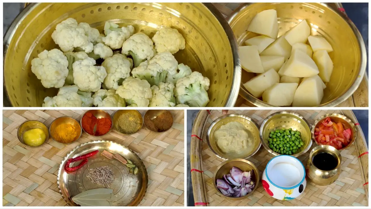Aloo Gobi Matar Recipe Potato Cauliflower Green Peas Mitar Cooking