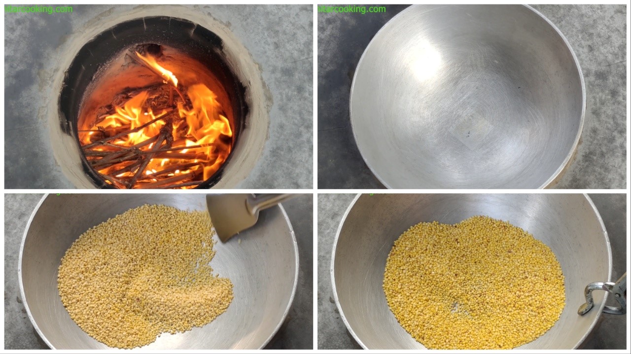 Lightly dry roasting the Moong Dal