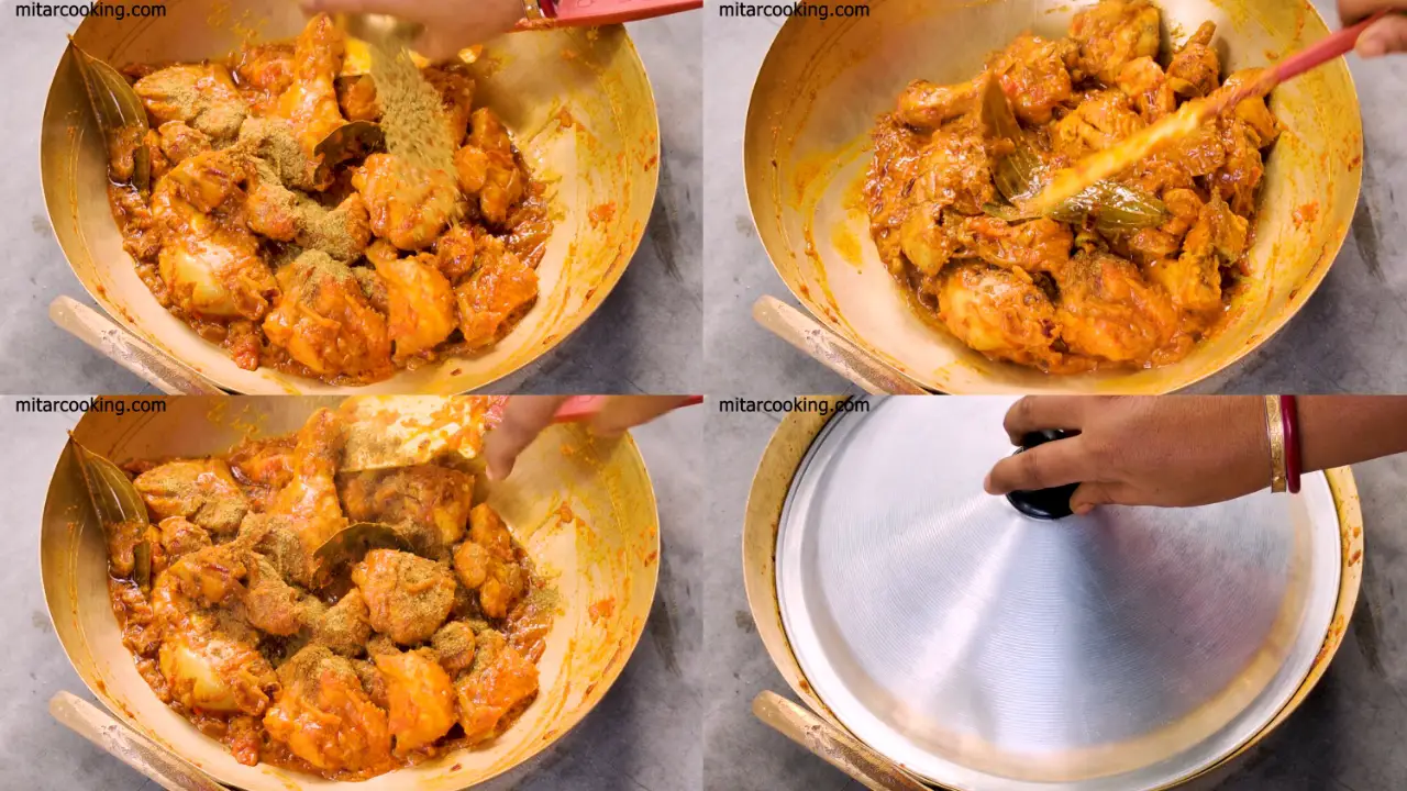 Adding coriander powder and garam masala