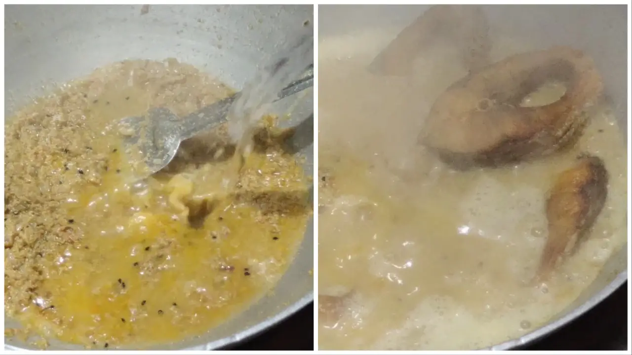 Adding fried Rohu fish pieces