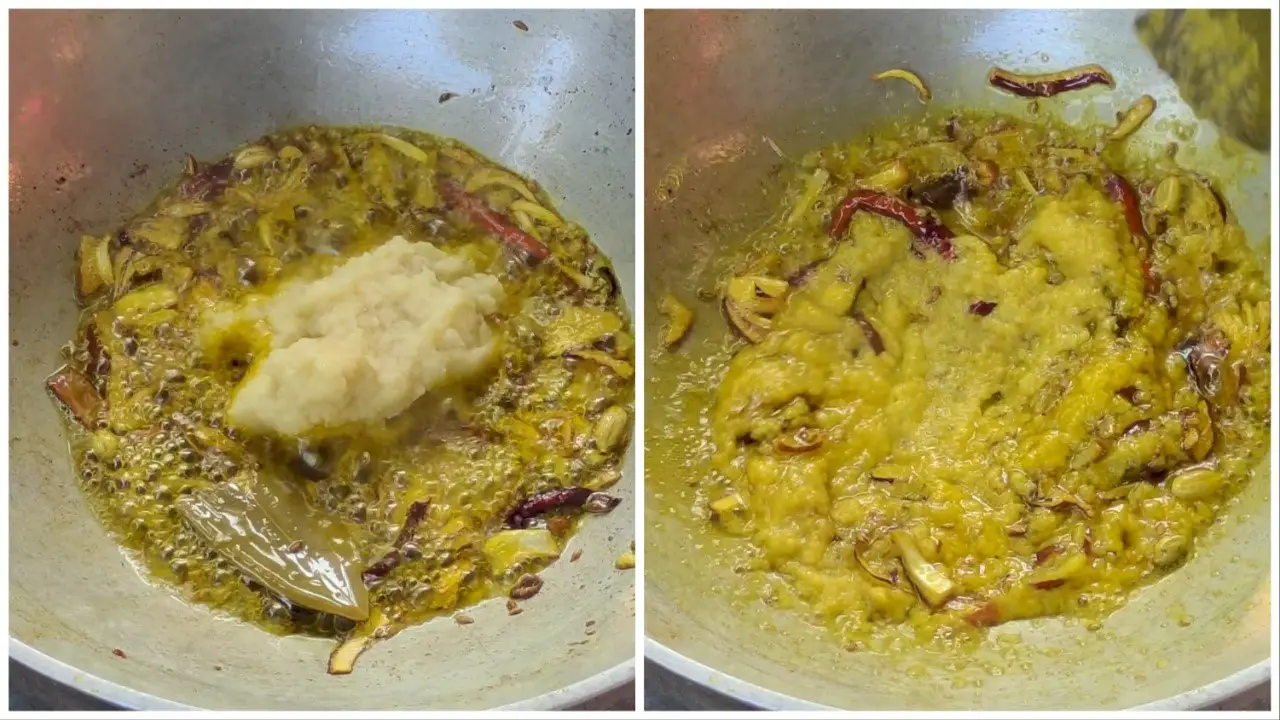 Adding ginger garlic paste