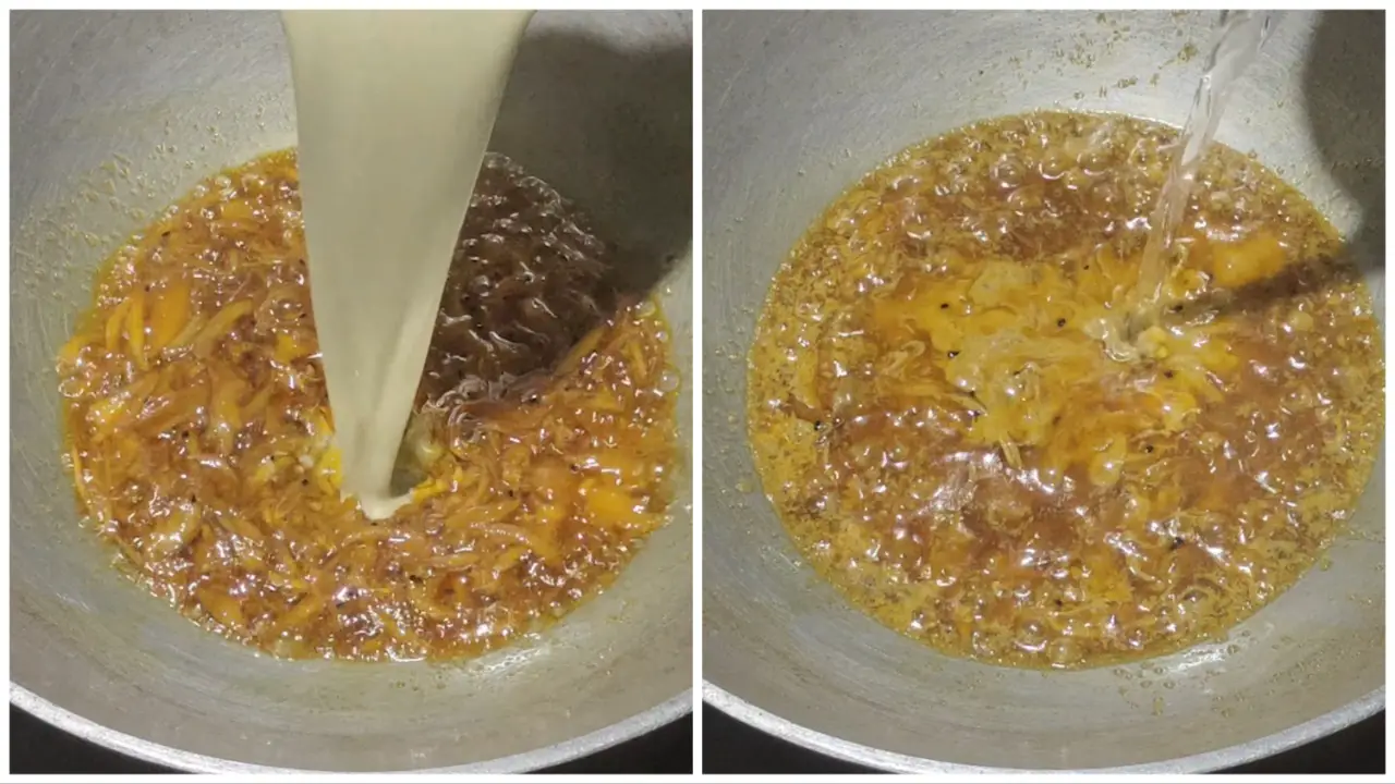 Adding mustard paste and water