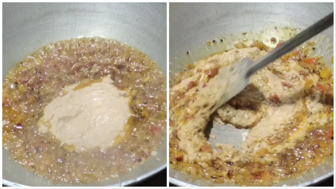 Adding the poppy seeds paste and stirring