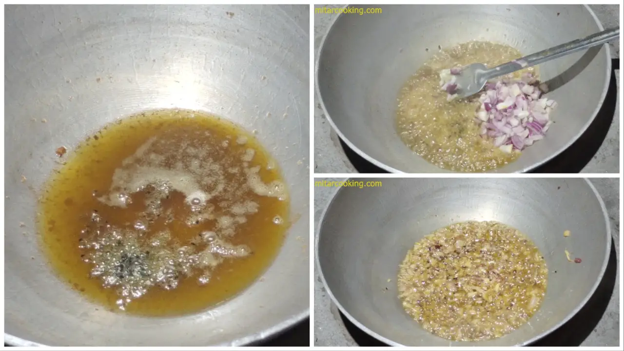 Adding the black cumin and the chopped onions