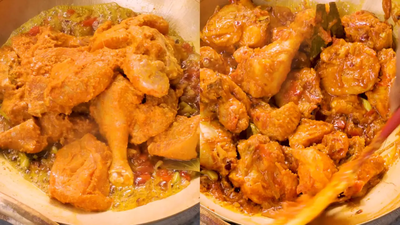 Adding the marinated chicken pieces