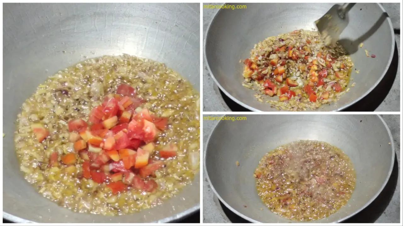 Adding the chopped tomatoes
