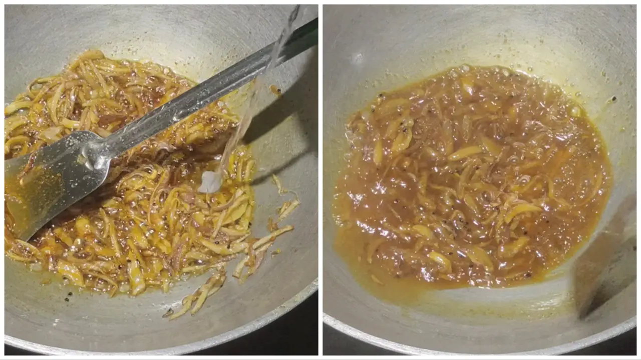 Adding a little bit of water and stir