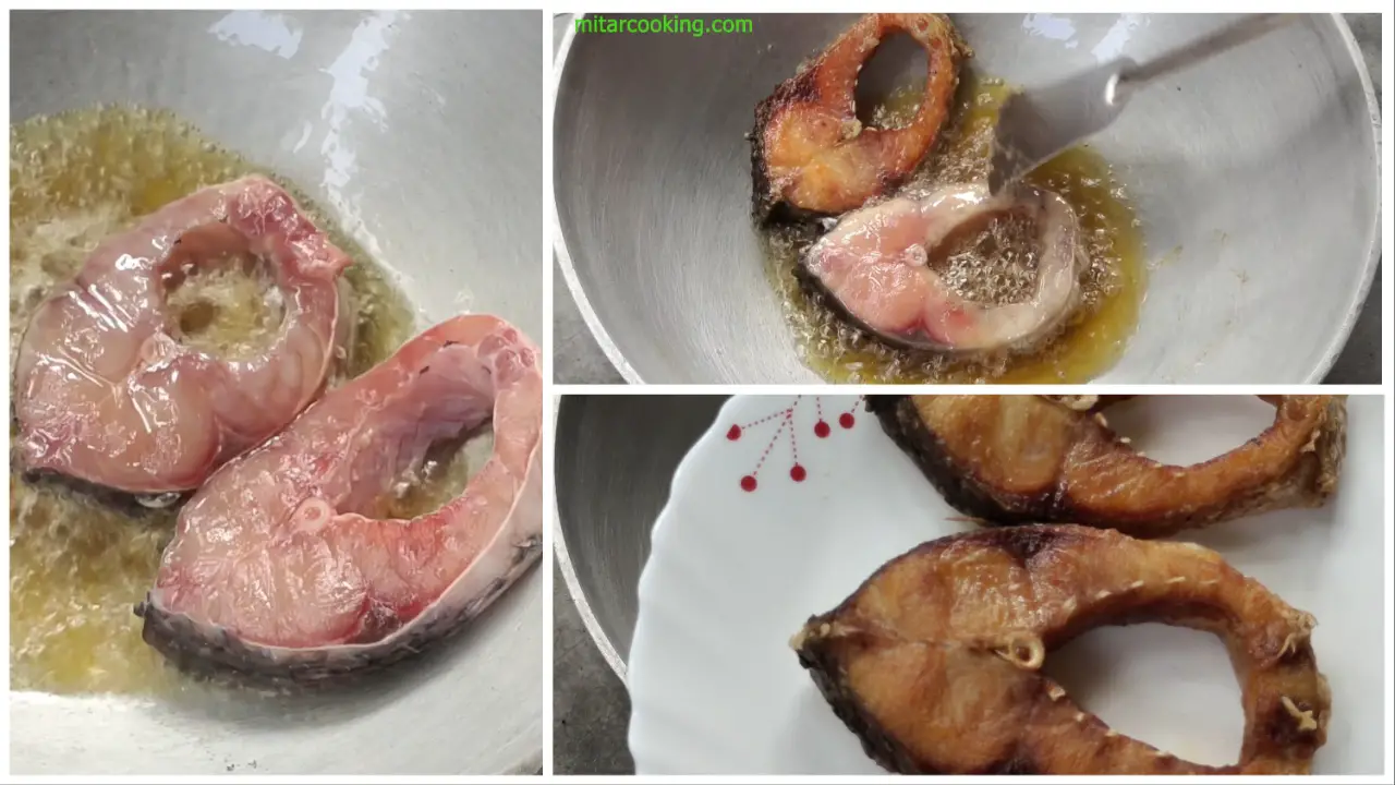 Frying fish pieces