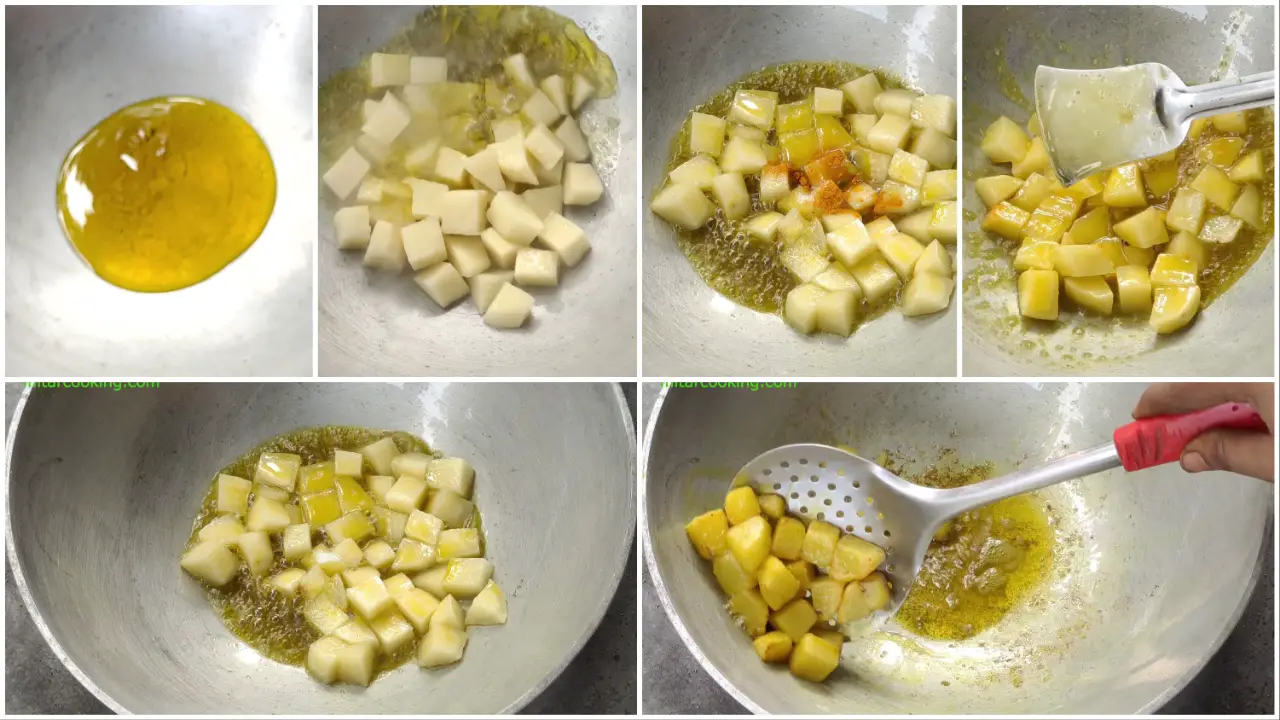 Frying the potatoes and set them aside