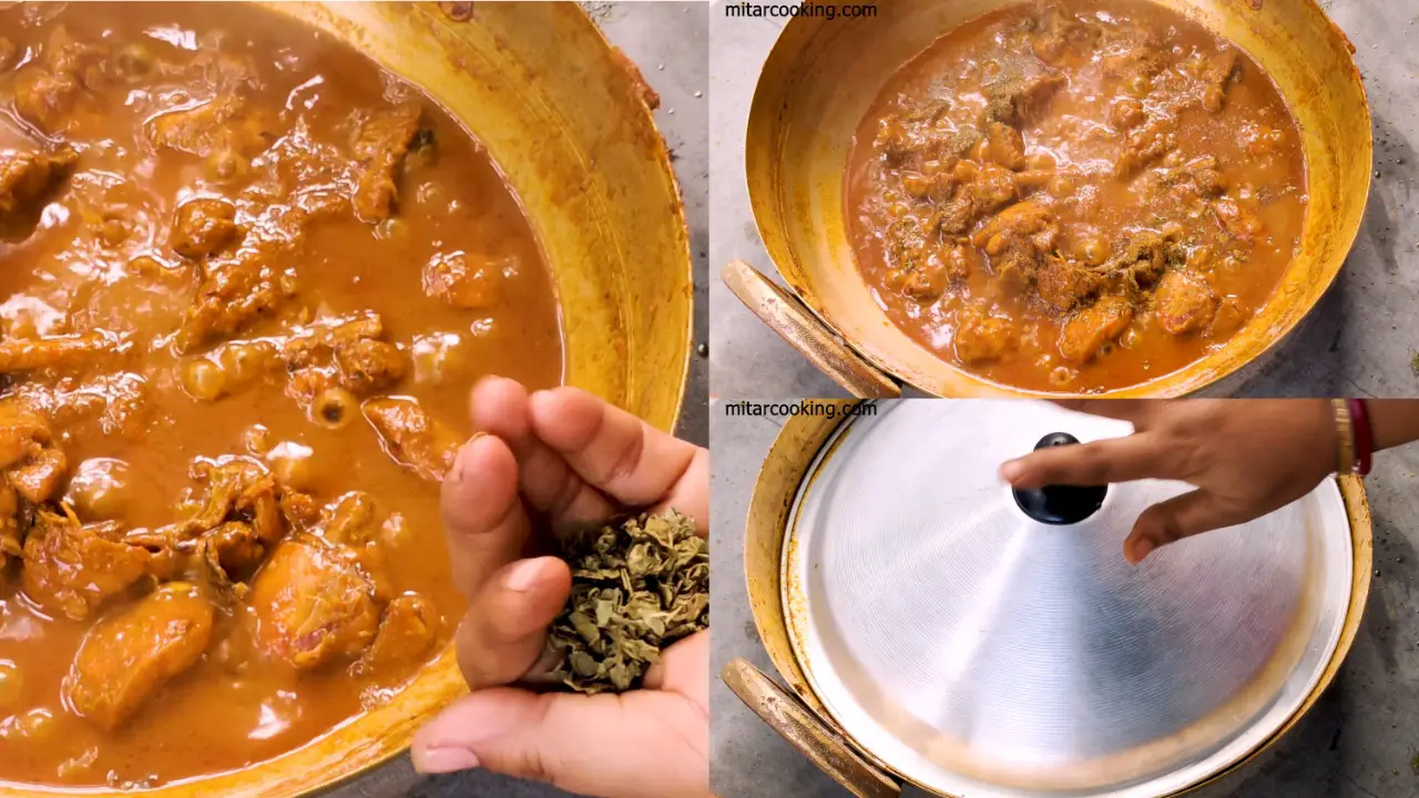 Sprinkling Kasuri methi and garam masala