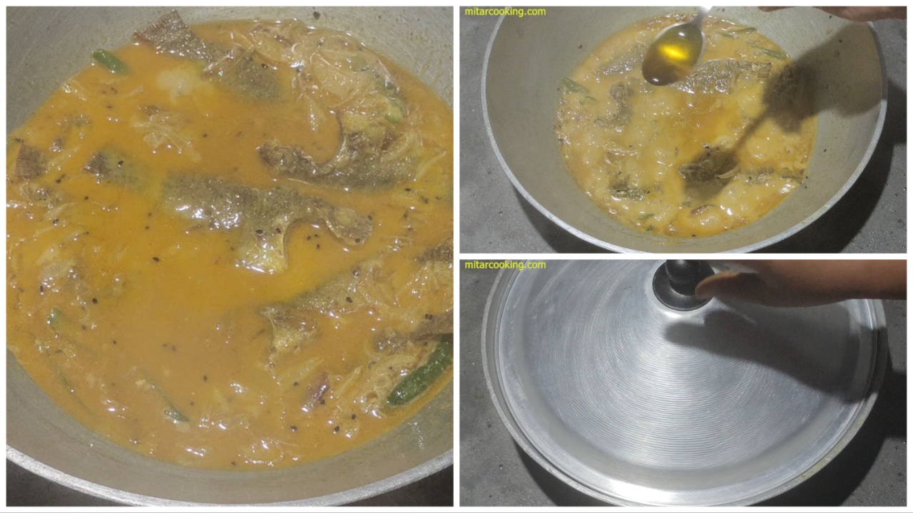 Adding mustard on Tilapia Sorshe Jhal