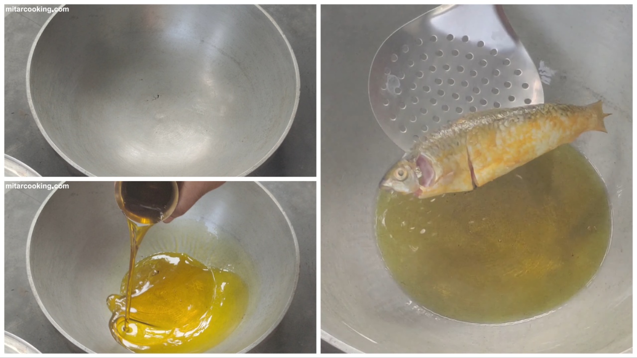 Adding the fish to the hot oil