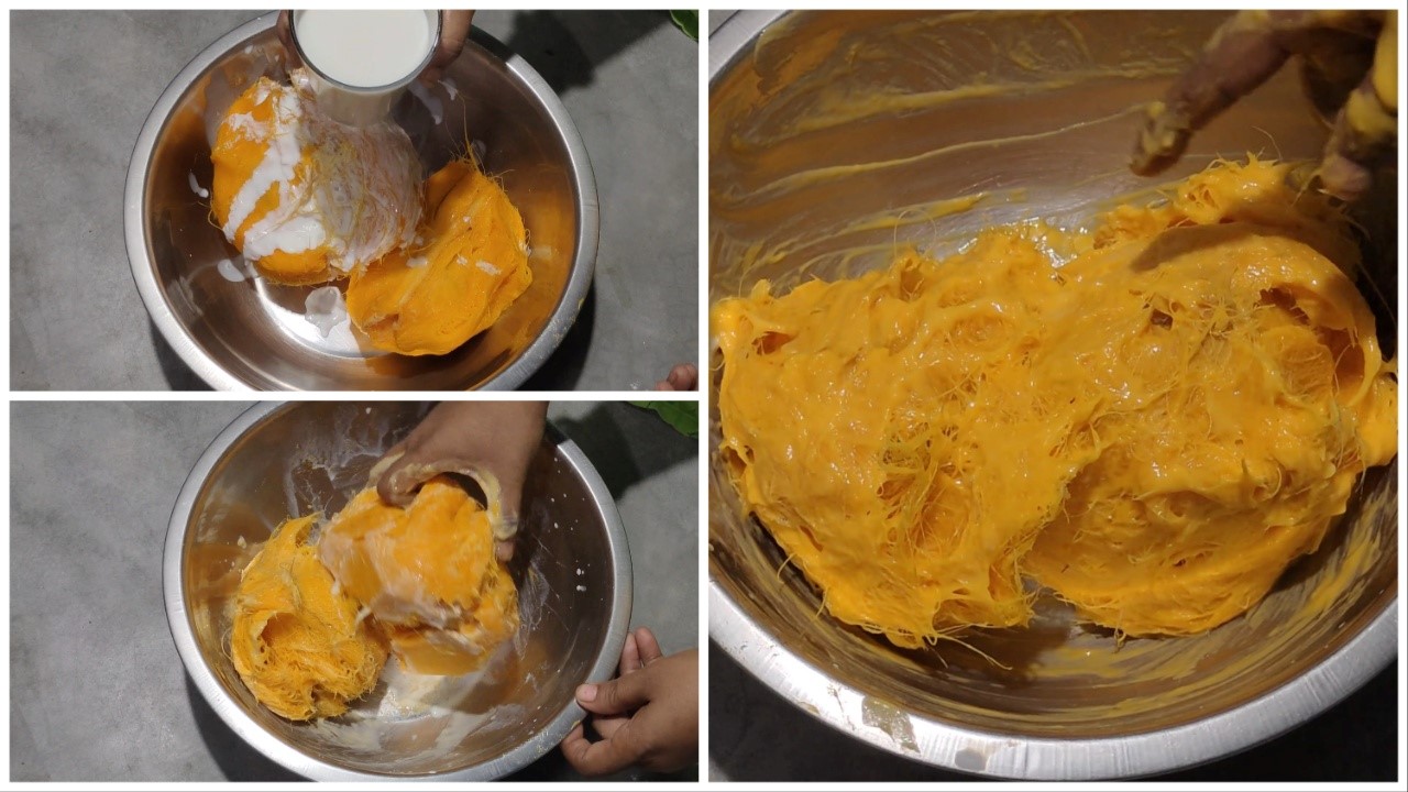 Squash the kernels with milk step by step image