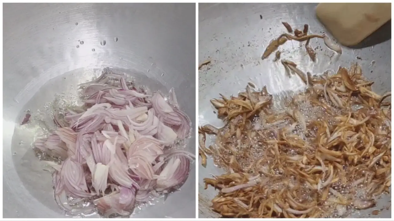 Frying the chopped onions