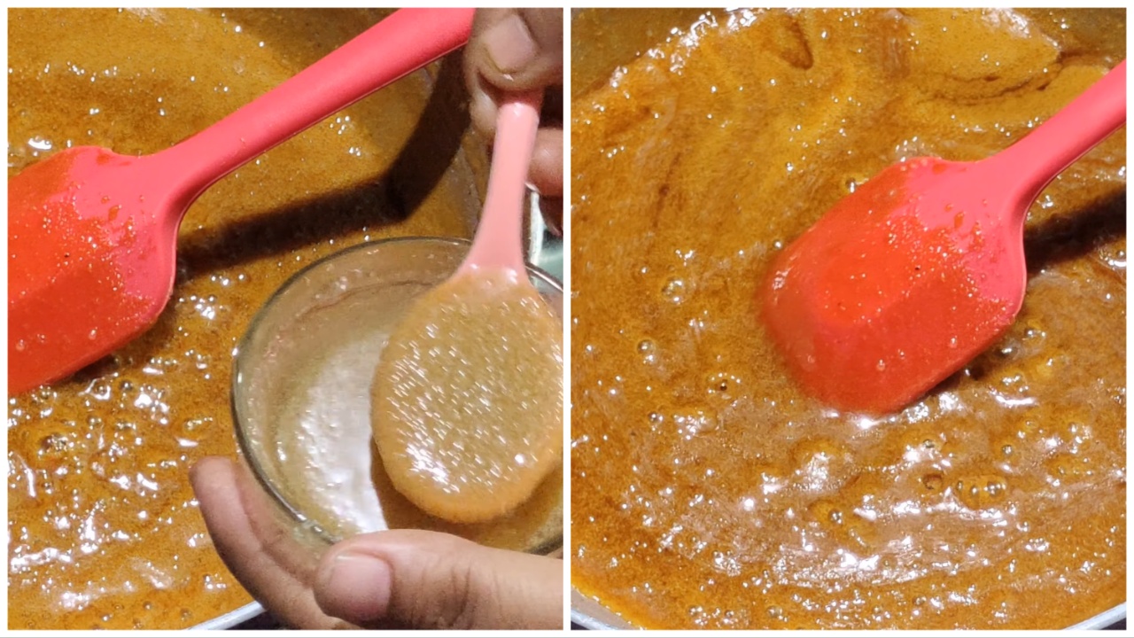 Adding ghee to the jaggery