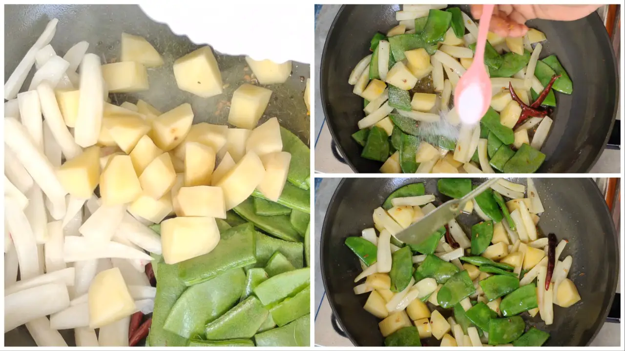 Sauté all vegetables and adding salt