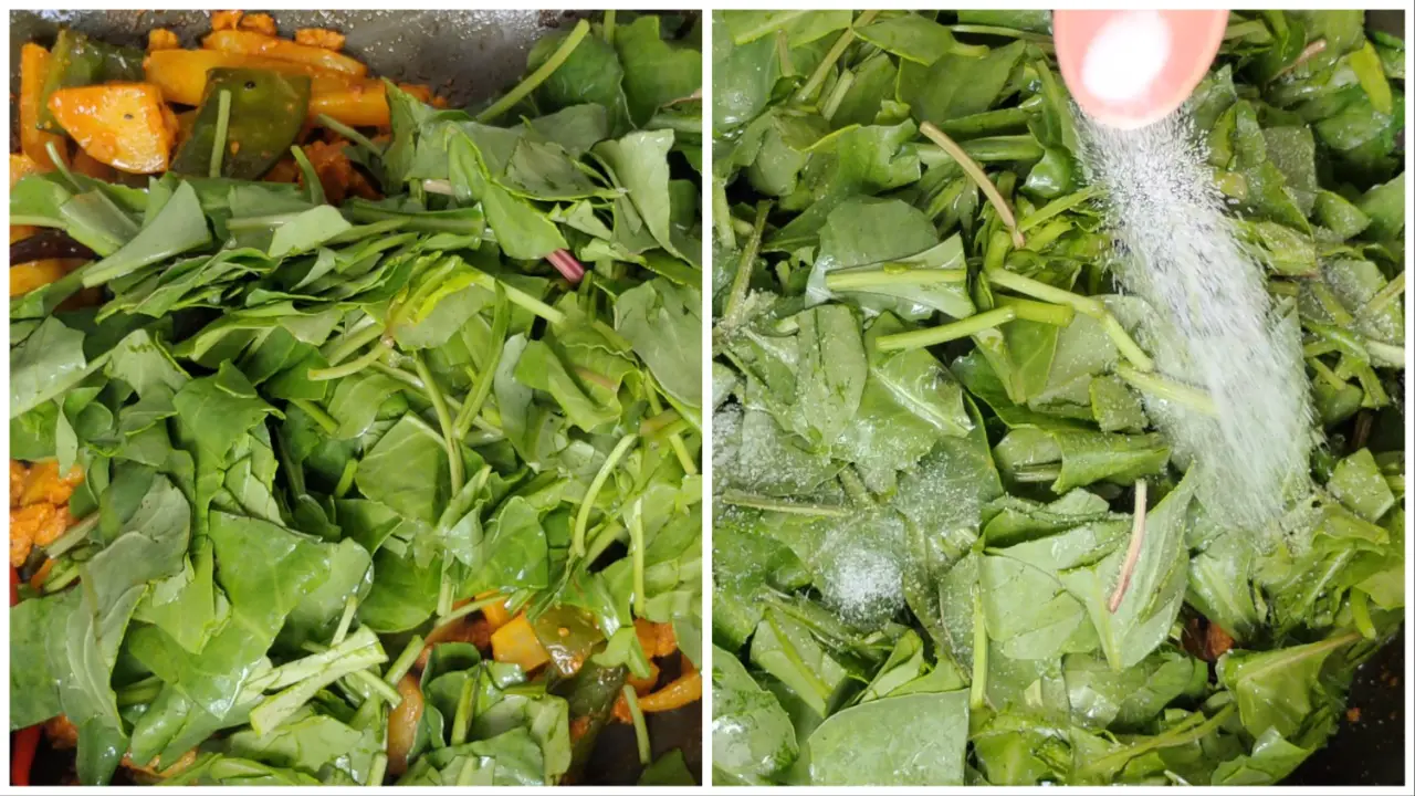 adding the spinach and some salt