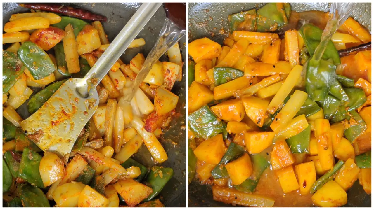 Adding water to the vegetables