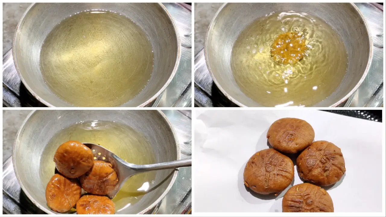 Deep fry the balls in oil and Thekua is ready step by step image