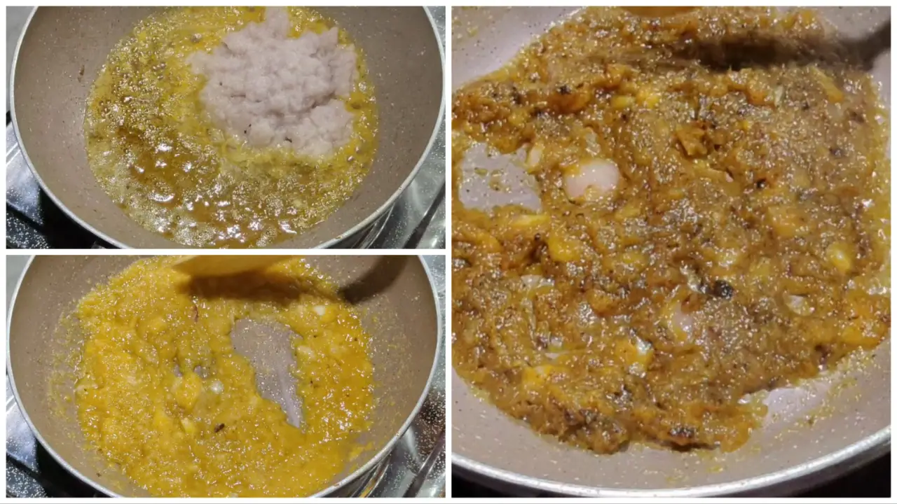 Add onion paste and fry till light brown