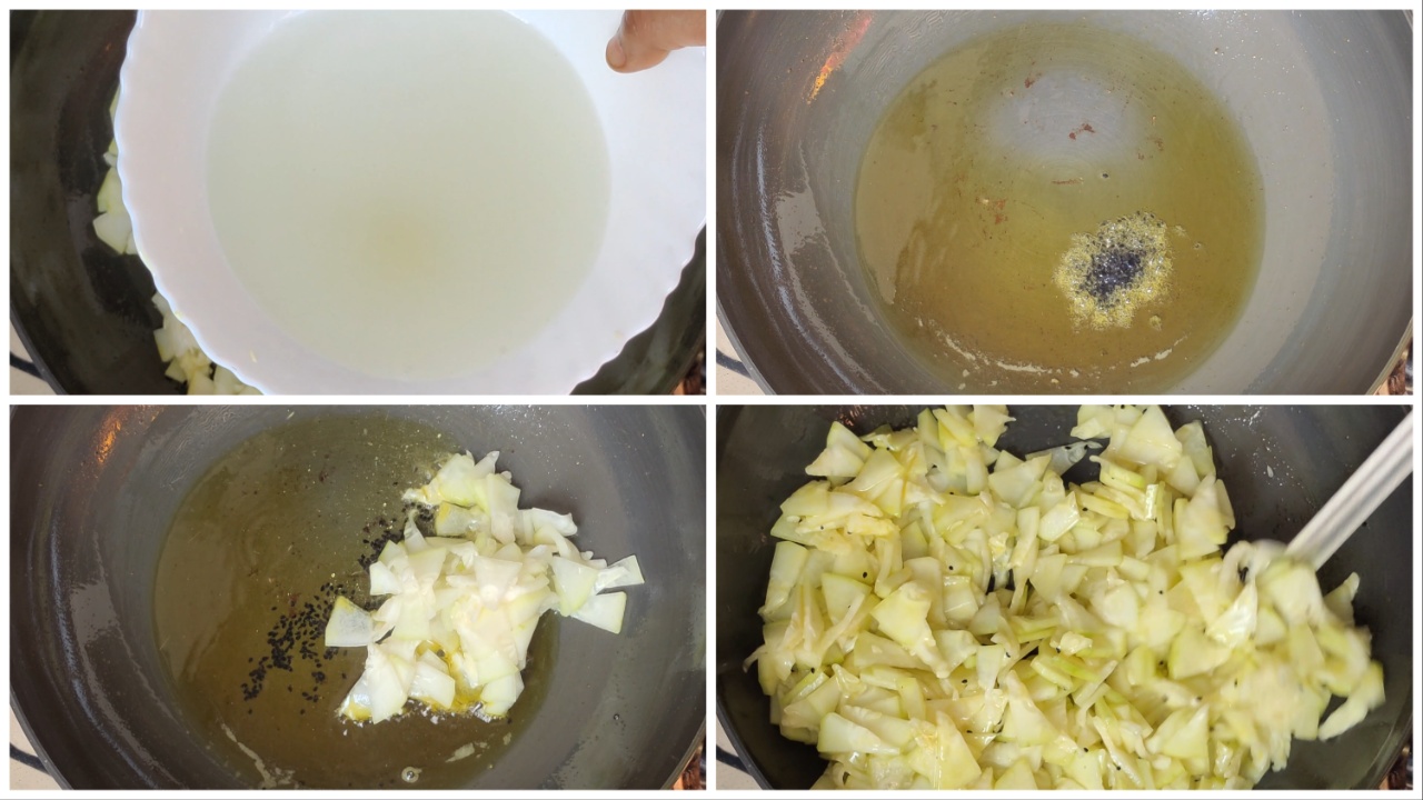Strain water from ash gourd. Add it to oil. Add black cumin. Give it a good stir. Mix well. step by step