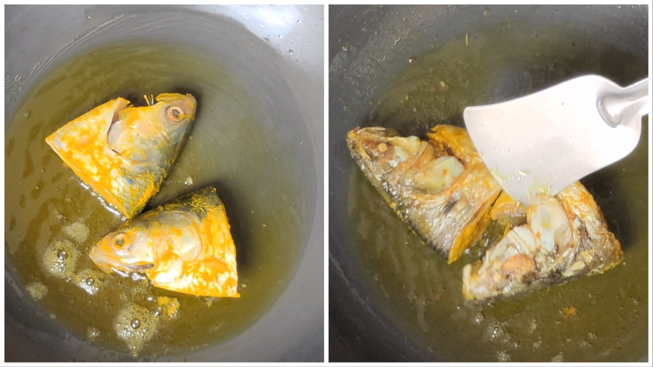 Fry the Hilsa fish heads step by step
