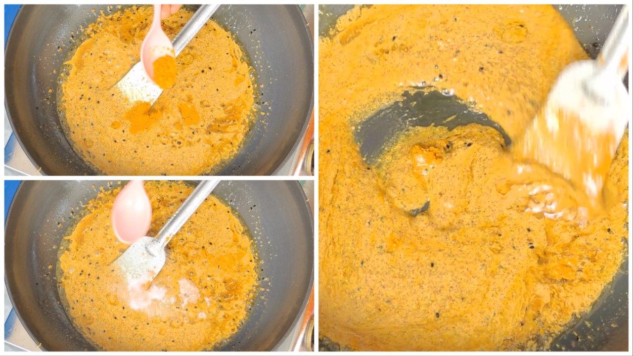 Add salt and turmeric powder step by step image