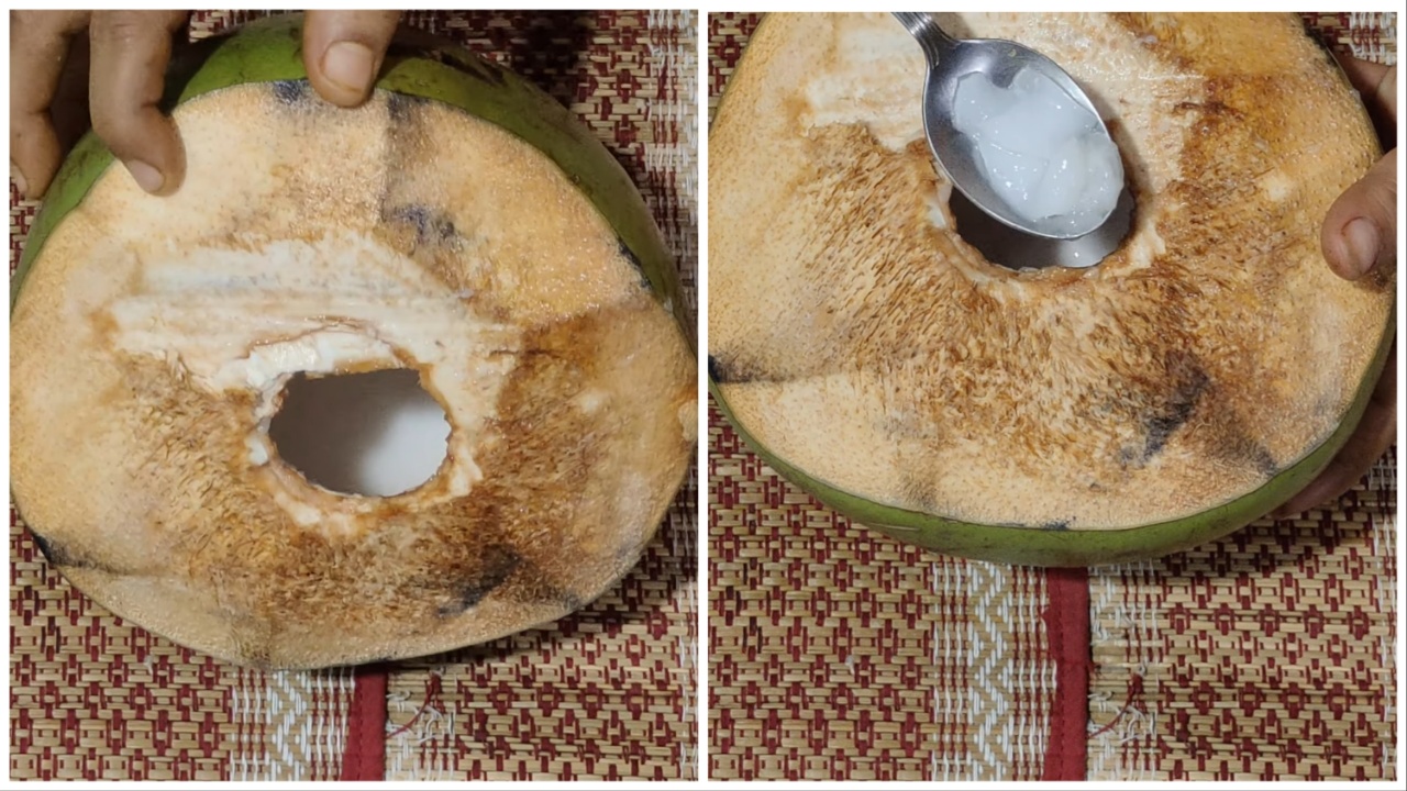Scrape green coconut flesh