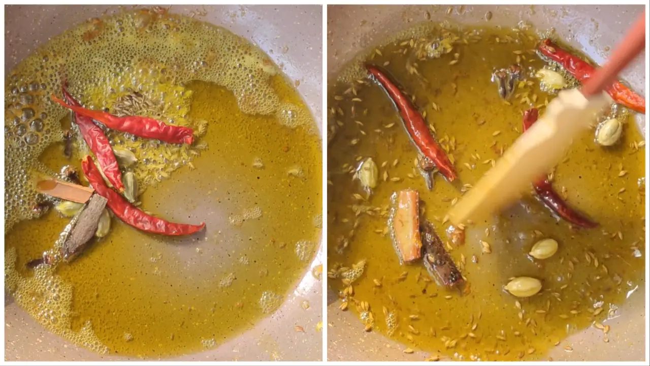 Sauté whole spices on medium heat